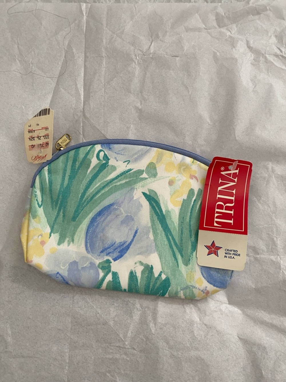 TRINA Floral Cosmetic Pouch - Pastel Blue, Green & Yellow